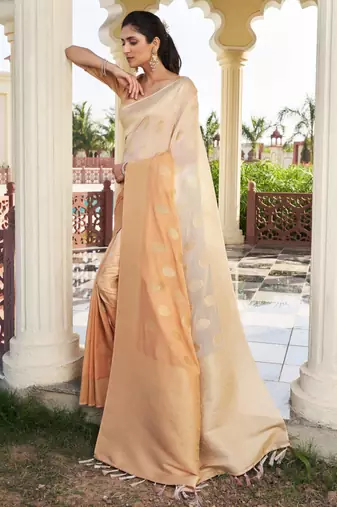peach georgette heavy wevon work graceful saree