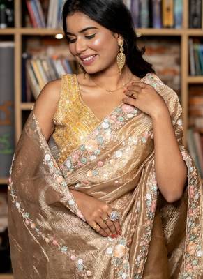 gold woven tissue sequins work all seasons sarees 2