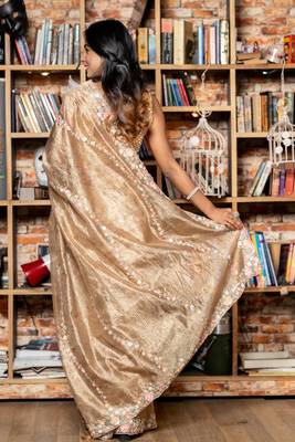 gold woven tissue sequins work all seasons sarees 4