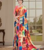 multy color deisgner printed crepe art silk saree for ceremonial presence