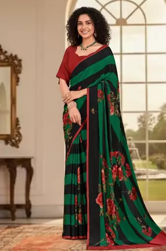green color deisgner printed crepe art silk saree for ceremonial presence