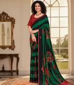 green color deisgner printed crepe art silk saree for ceremonial presence