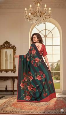 green deisgner printed crepe art silk blend saree ceremonial presence 2