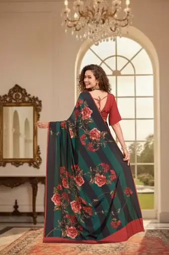 green deisgner printed crepe art silk blend saree ceremonial presence