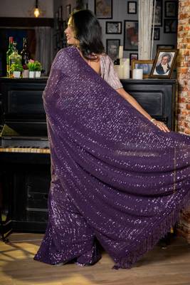 purple woven net sequins work all seasons sarees 4