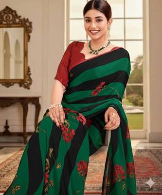 green deisgner printed crepe art silk blend saree ceremonial presence 3