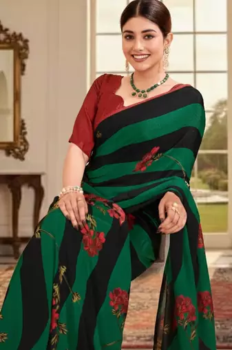 green deisgner printed crepe art silk blend saree ceremonial presence