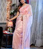 pink woven organza sequins work all seasons sarees