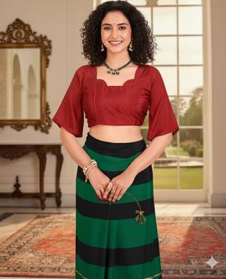 green deisgner printed crepe art silk blend saree ceremonial presence 4