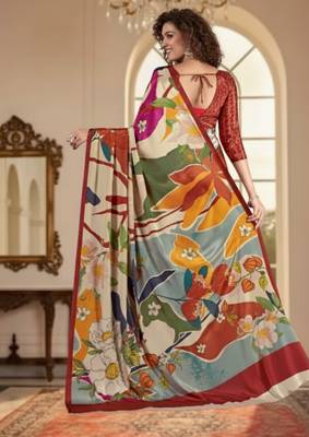 cream deisgner printed crepe art silk blend saree ceremonial presence 2