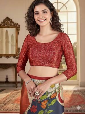 cream deisgner printed crepe art silk blend saree ceremonial presence 4
