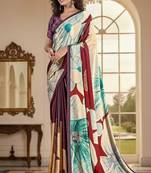 multy color deisgner printed crepe art silk saree for ceremonial presence