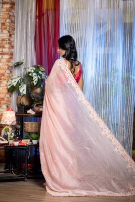 pink woven organza sequins work all seasons sarees 3