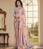 pink color deisgner printed crepe art silk saree for ceremonial presence