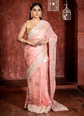 pink woven organza zari work all seasons sarees 1