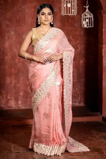 pink woven organza zari work all seasons sarees