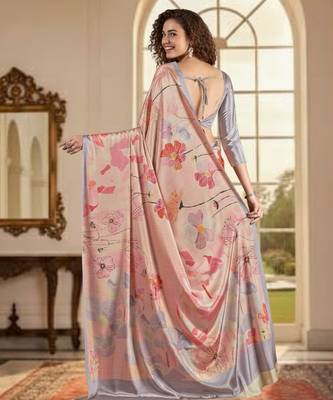 pink deisgner printed crepe art silk blend saree ceremonial presence 2