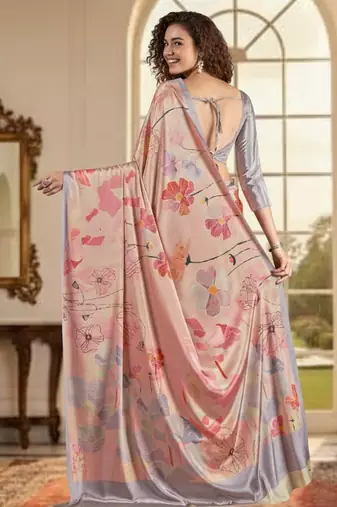 pink deisgner printed crepe art silk blend saree ceremonial presence