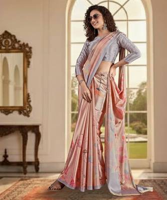pink deisgner printed crepe art silk blend saree ceremonial presence 3