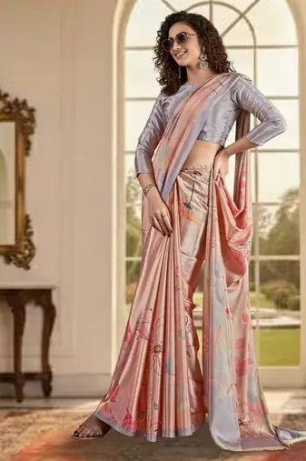 pink deisgner printed crepe art silk blend saree ceremonial presence