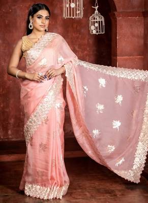 pink woven organza zari work all seasons sarees 3