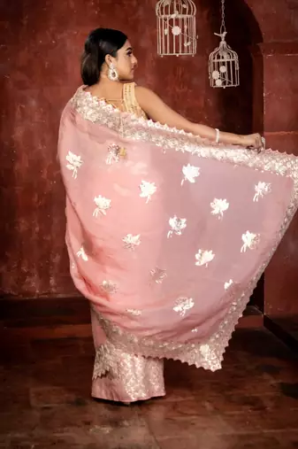 pink woven organza zari work all seasons sarees