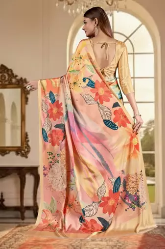 peach deisgner printed crepe art silk blend saree ceremonial presence