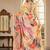 peach color deisgner printed crepe art silk saree for ceremonial presence