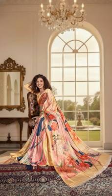 peach deisgner printed crepe art silk blend saree ceremonial presence 3