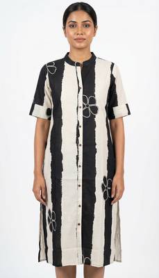 black striped floral embroidered cotton straight kurti for women 1