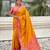 mustard color patola silk blend fabric woven meenakari designer saree