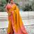 mustard color patola silk blend fabric woven meenakari designer saree