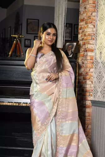 multicolor woven tissue zari work all seasons sarees