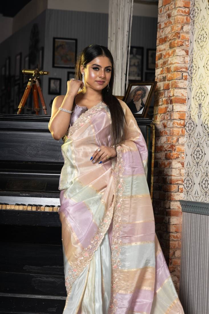 multicolor woven tissue zari work all seasons sarees
