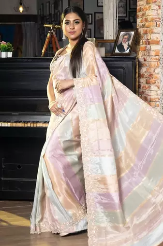 multicolor woven tissue zari work all seasons sarees