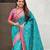 sea green color patola silk blend fabric woven meenakari designer saree