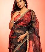 black woven organza zari work all seasons sarees
