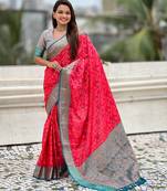 pink color patola silk blend fabric woven meenakari designer saree