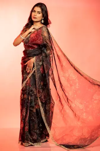 black woven organza zari work all seasons sarees