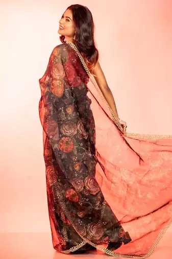 black woven organza zari work all seasons sarees