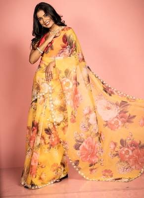 yellow woven organza zari work all seasons sarees 3