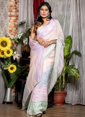 multicolor woven organza sequins work all seasons sarees 1