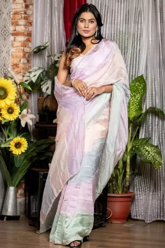 multicolor woven organza sequins work all seasons sarees