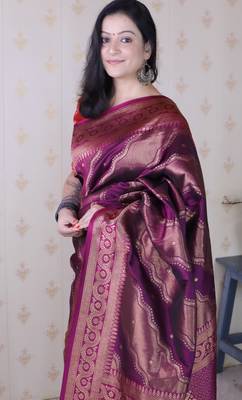 wine soft silk blend woven zari ethnic partywear saree 3