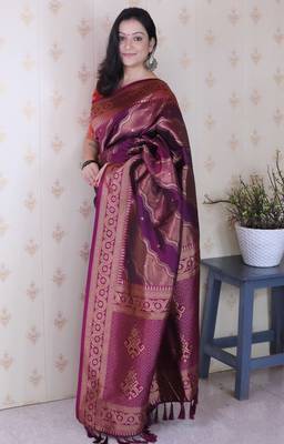 wine soft silk blend woven zari ethnic partywear saree 4