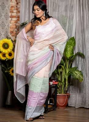 multicolor woven organza sequins work all seasons sarees 1