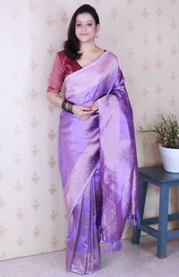 lavender soft silk blend woven zari ethnic partywear saree 1