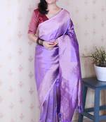 lavender color soft silk blend  woven jari designer ethnic partywear saree