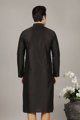 Black embroidered dupion silk kurta 2