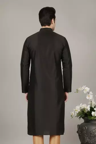 Black embroidered dupion silk kurta